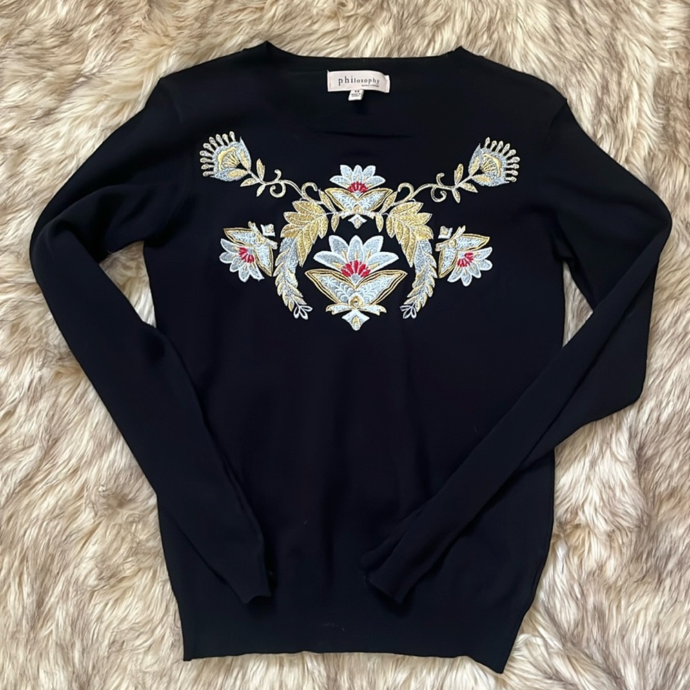 Philosophy Gorgeous Baroque Classy Black Sweater XS
